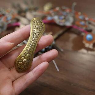 清代时期风格牡丹纹双尖发簪夹子女款做旧感清冷穿搭复古发夹发式