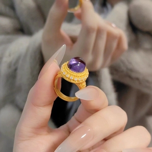 2026雍容华贵繁花宝石黄金色戒指法式轻奢小众设计款复古宫廷指环