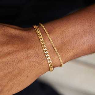 新款银色黄金色麻花手链小众设计感古巴手链男潮高级感个性男手饰