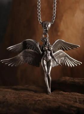 小众复古四翼天使吊坠项链