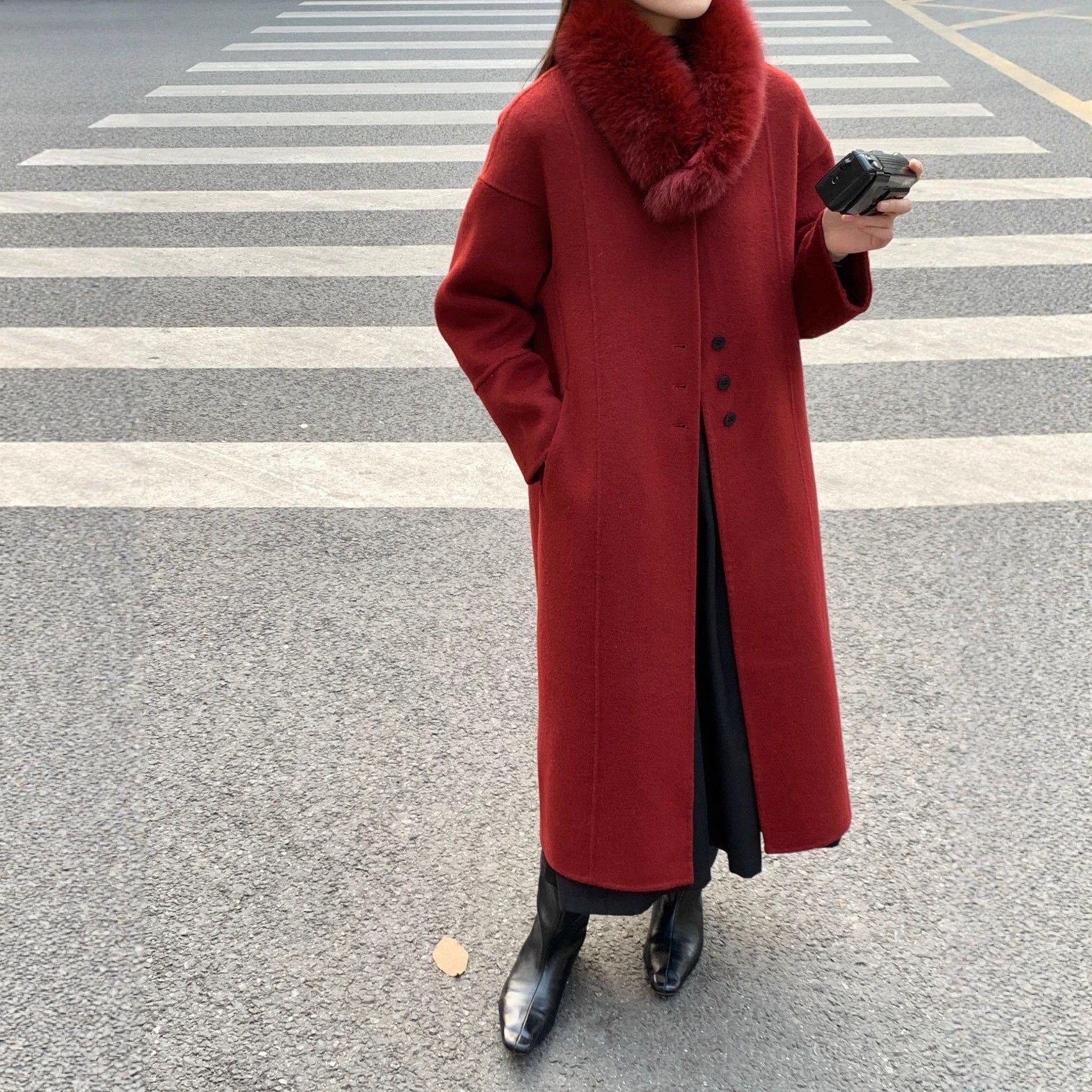 真狐狸毛领韩系围脖羊毛大衣长款过膝双面呢秋冬新款宽松女装外套,女装/女士精品,毛呢外套,淘宝优惠券,粉丝福利购,淘宝优惠卷