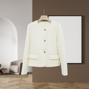 新品短款小香风羊毛双面呢外套女秋冬正肩显瘦气质通勤赫本风大衣