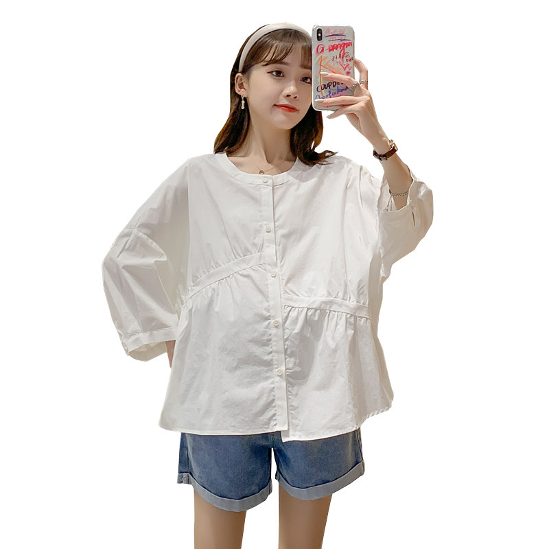 출산 봄 정장 여성용 패셔너블한 얇은 봄 가을 루즈한 불규칙 인형 셔츠 상의 트렌디한 엄마를 위한 투피스 세트