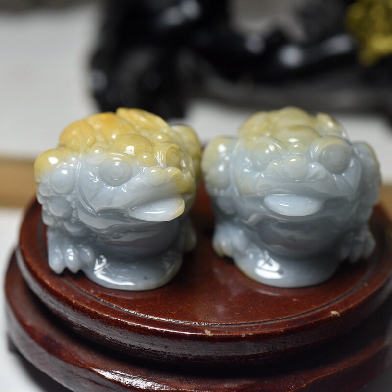 缅甸翡翠A货玉石金蟾摆件手玩件玉器三脚金蟾蟾蜍玉器一对带证书
