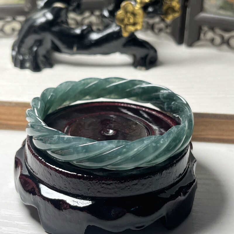 天然翡翠A货玉石手镯麻花手镯女款玉器特色镯子内径59.6mm 带证书