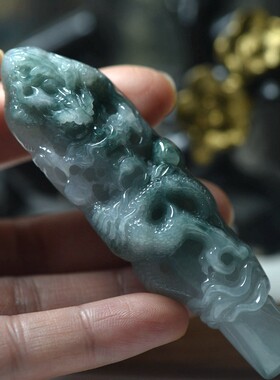翡翠飘花玉石龙牌吊坠 缅甸玉器男款珠宝首饰挂件 保真保A送证书