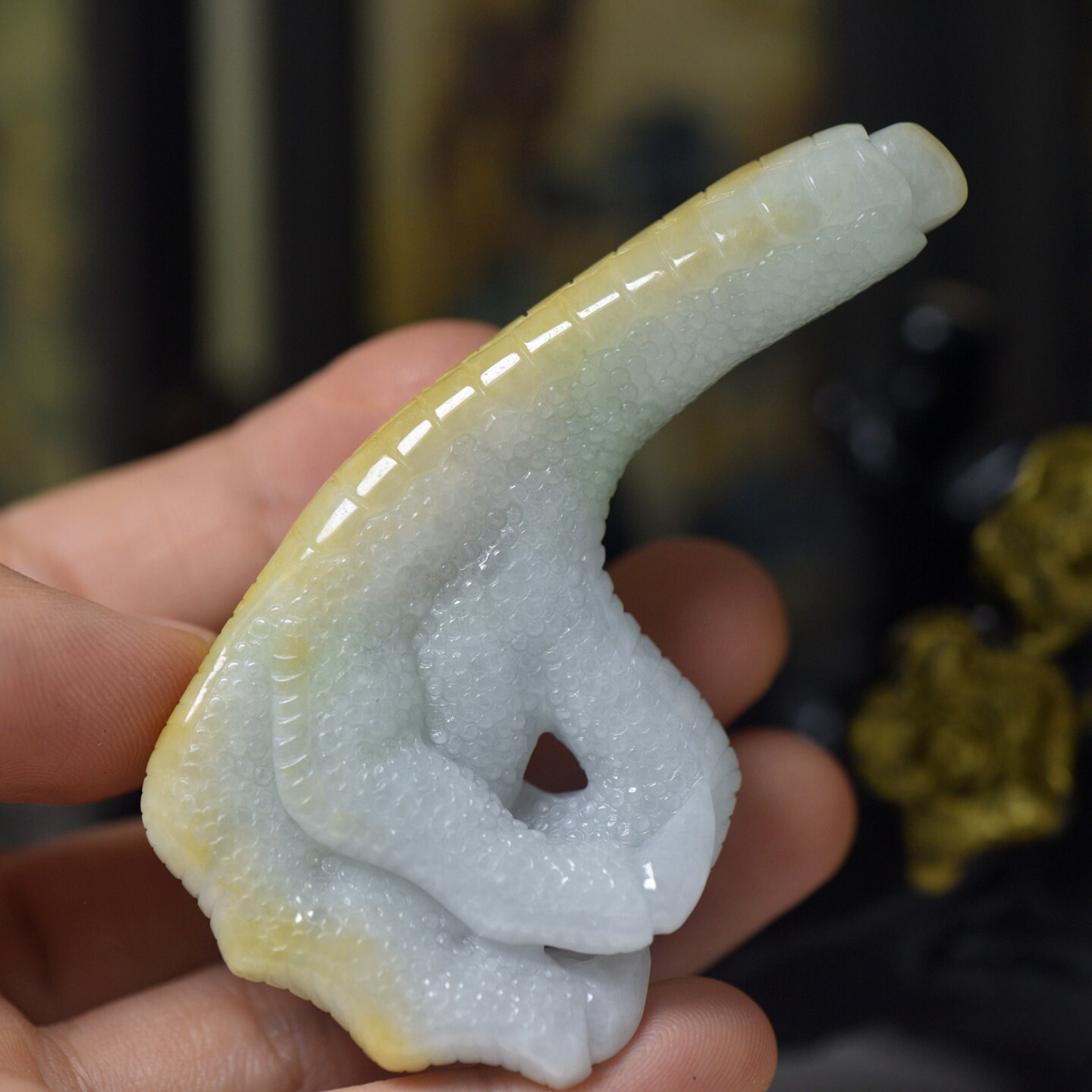 翡翠玉石黄翡鸡爪吊坠把件 缅甸玉器抓钱手珠宝首饰 保真送证书