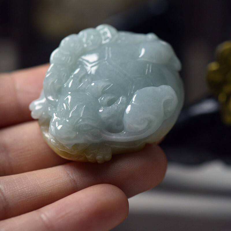 翡翠玉石A货龙头龟吊坠把玩小摆 缅甸玉龙龟珠宝首饰 保真送证书