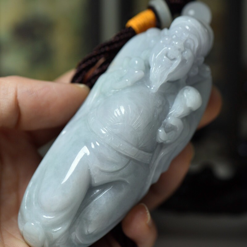 缅甸天然翡翠A货玉石财神把件手玩件玉器男女款手拿件带证书