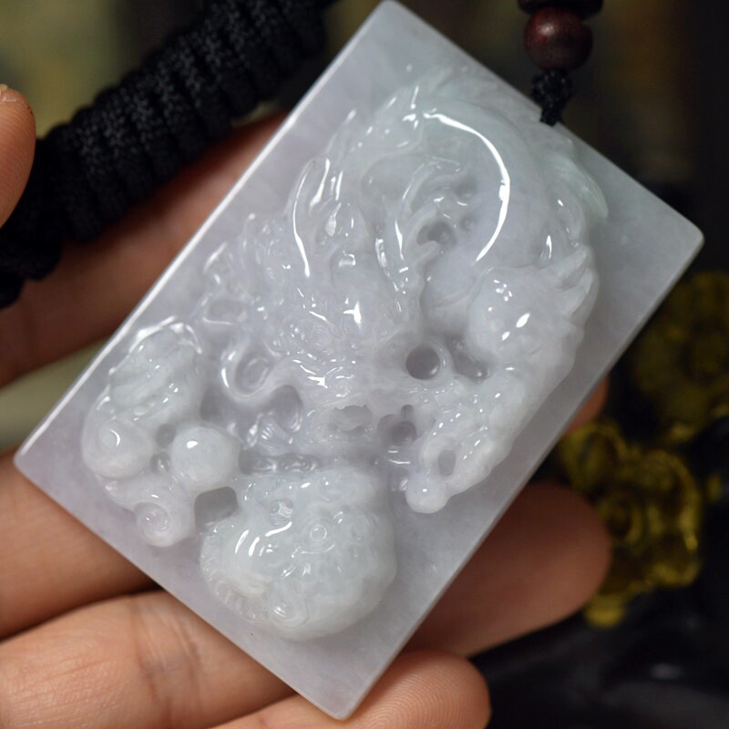 翡翠玉石龙虎方牌吊坠 A货龙虎雕件颈饰挂件 保真送证假一赔三