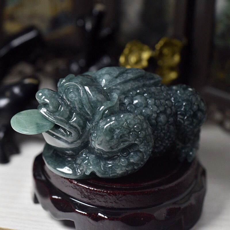 天然翡翠A货玉石玉器金蟾摆件三脚蟾蜍摆饰玉石金蟾带证书