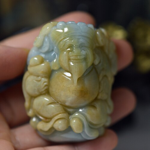 缅甸翡翠A货文财神手把件证书
