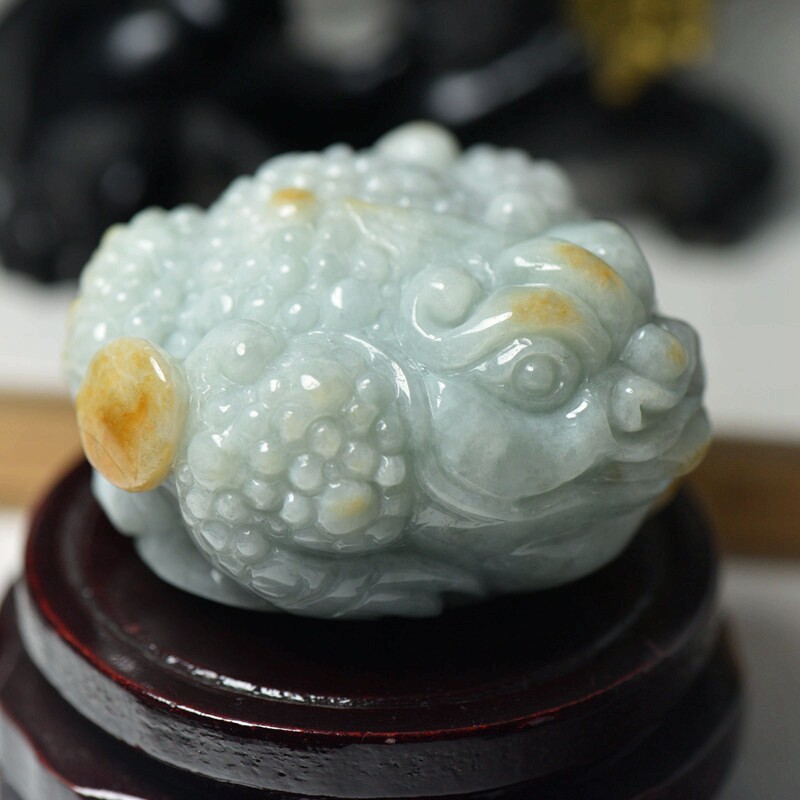 缅甸翡翠A货玉石金蟾摆件手玩件玉器三脚蟾蜍摆饰玉器带证书