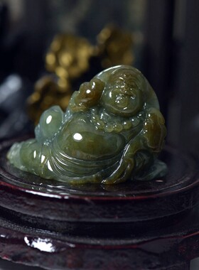 缅甸翡翠A货弥勒佛摆件附证书