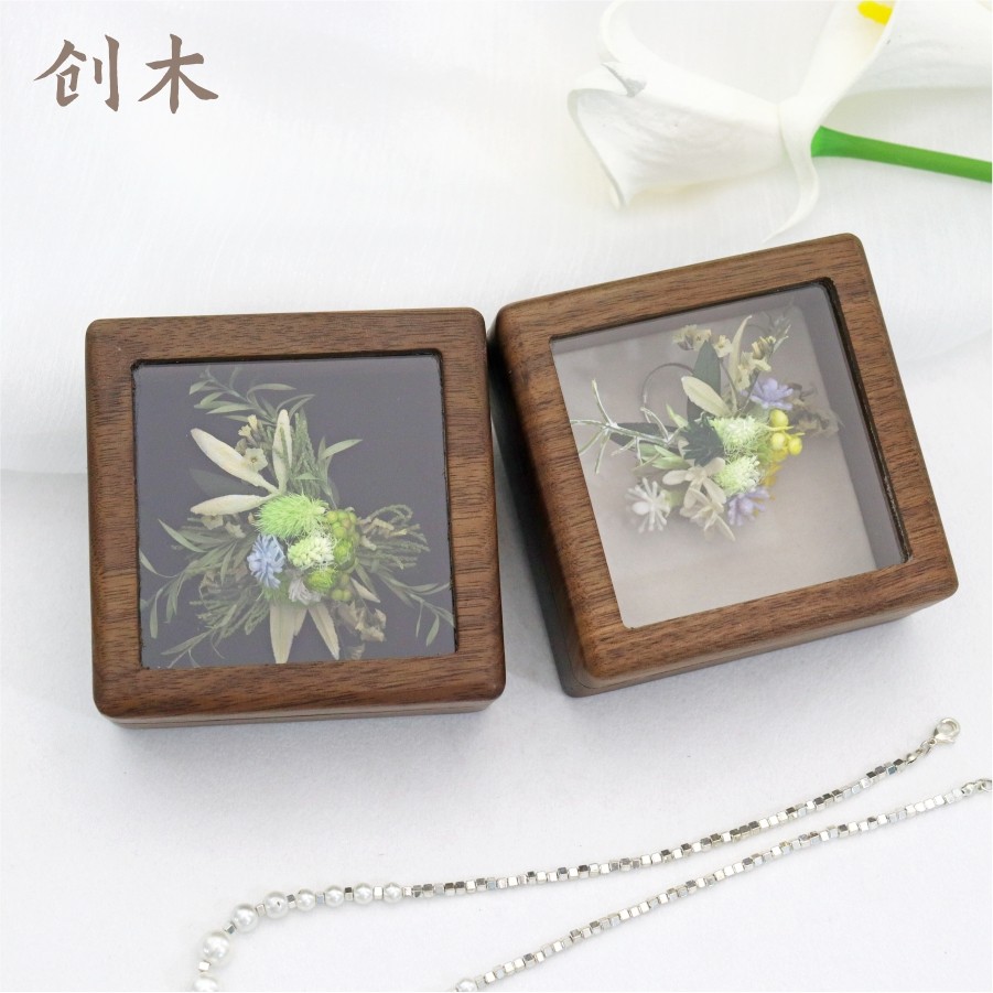 DIY永生花戒指盒高档黑胡桃木盒图片