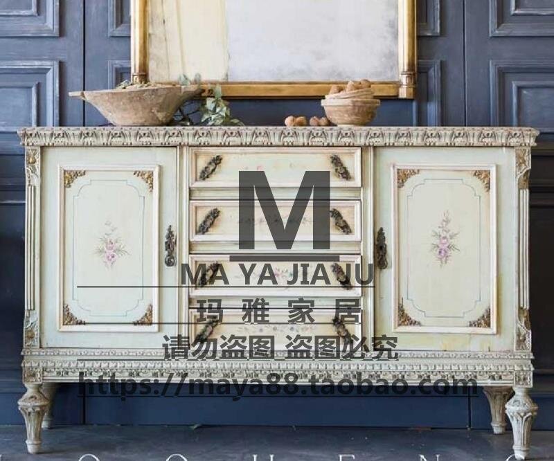 法式实木家具 实木雕花餐边柜 美式雕花彩绘梳妆台 古典梳妆台