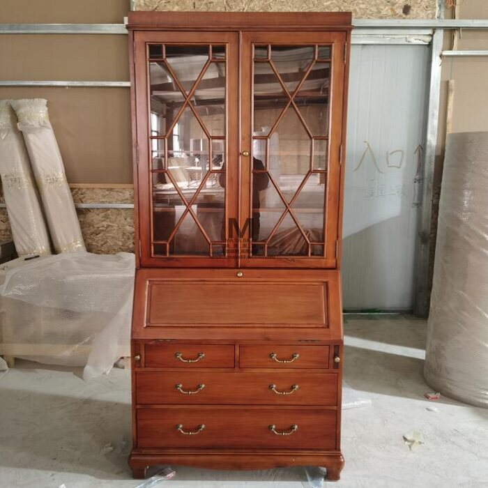 欧洲经典古堡深色书柜酒柜多功能柜法式复古实木展示柜中古餐边柜