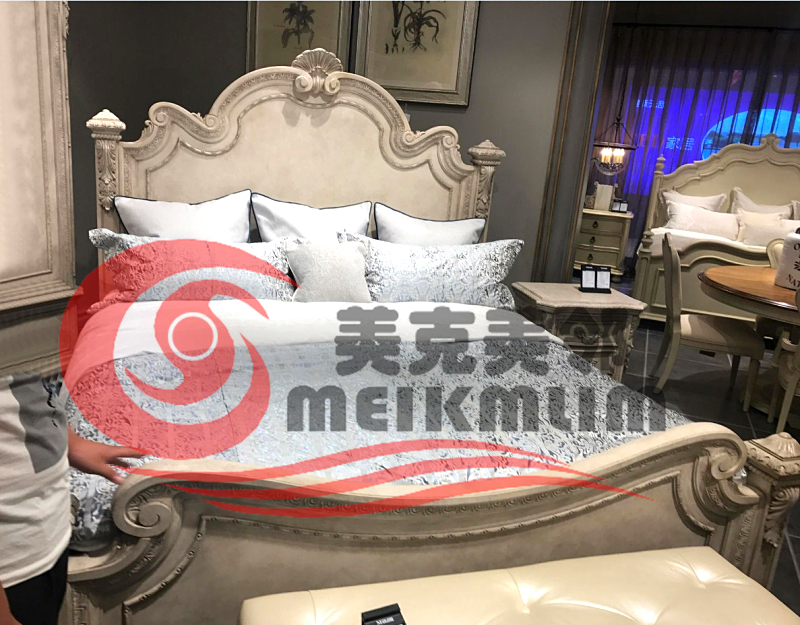 法式风复古做旧实木雕花双人床床