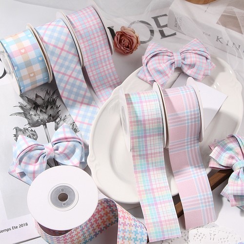 DIY发饰材料韩国拼色格子织带洛丽塔服装领结礼品鲜花装饰丝带