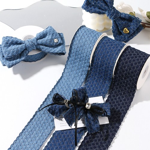 波浪花边格子玉米粒牛仔布带发饰DIY蝴蝶结辅料丝带箱包装饰绑带