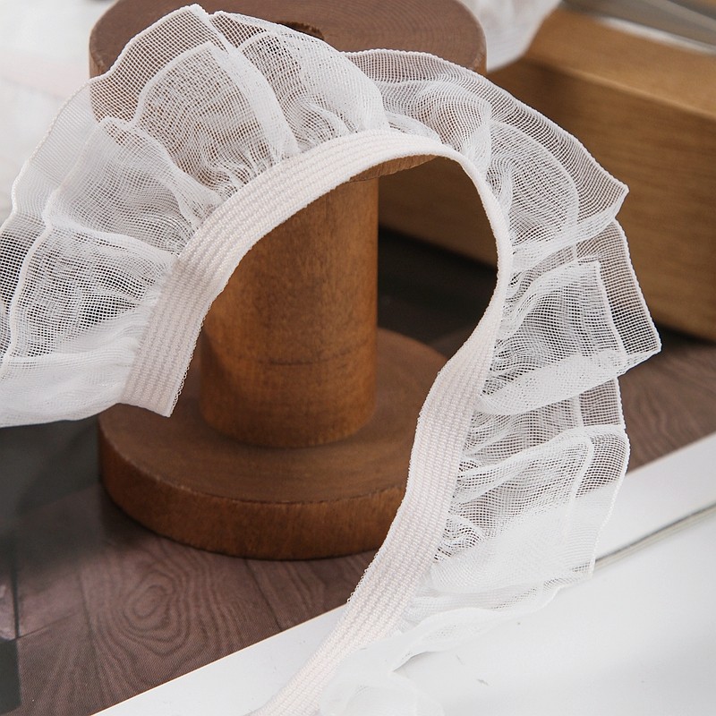 双层雪纱皱褶透明弹力花边带裙摆袖口裙撑蕾丝花边手工服装辅料