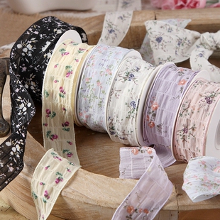 小清新印花小碎花格子雪纺带手工发饰头饰材料DIY饰品蝴蝶结辅料