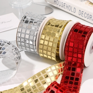 格子亮片织带银色方格丝带DIY发饰蝴蝶结辅料圣诞节装饰包装绑带