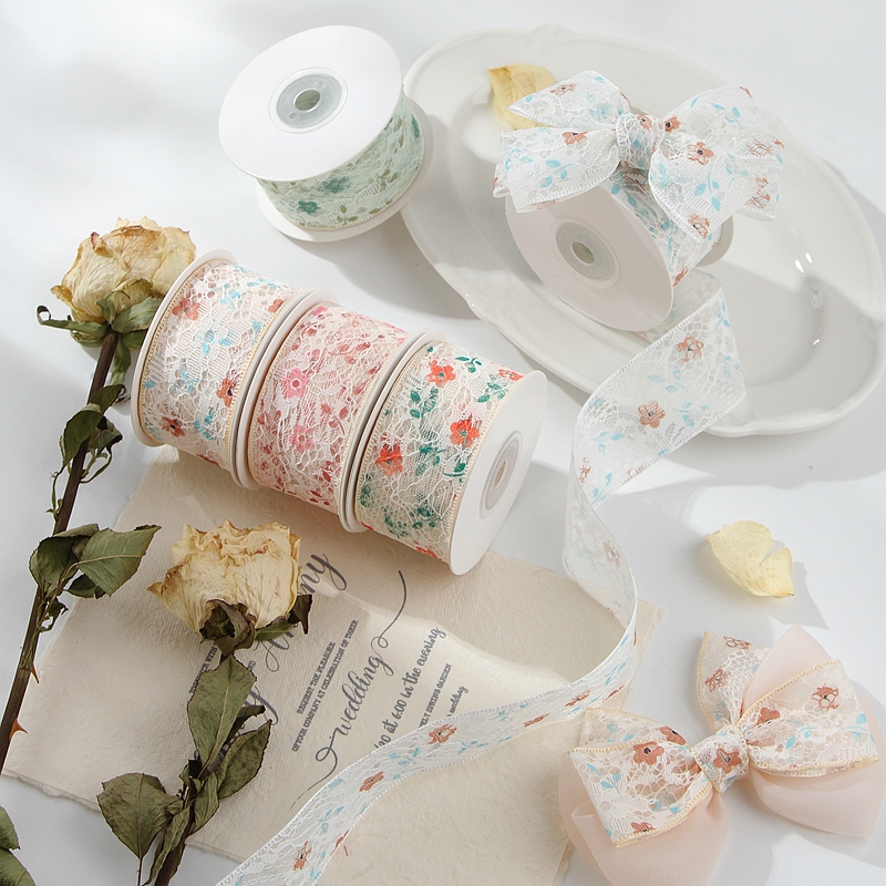 diy手工发饰蝴蝶结发夹发箍制作材料带蕾丝压边镂空网纱印花织带