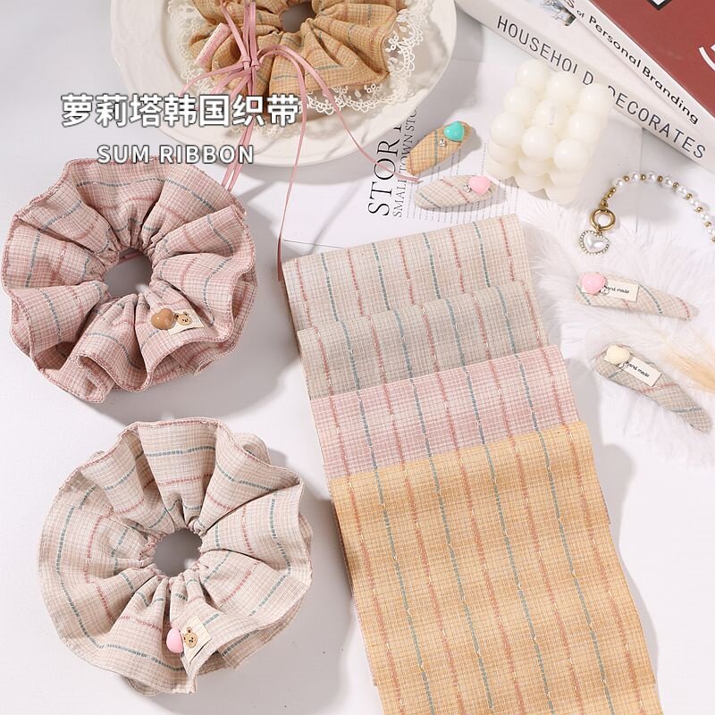 跳线跳点格纹大肠发圈布料DIY蝴蝶结鞋帽包装饰格子面料发夹材料