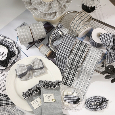 波浪花边格子带丝带发饰辅料蝴蝶结DIY装饰制作礼盒包装格纹织带
