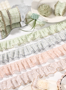 1码/3码芽边皱褶格子雪纺织带装饰裙边丝带DIY发饰蝴蝶结花边纱带