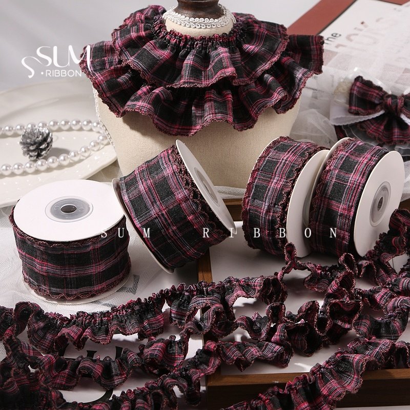 3码芽边皱褶大格子织带礼帽装饰DIY发饰蝴蝶结辅料花边格纹丝带,纺织面料/辅料/配套,织带/丝带/缎带,淘宝优惠券,粉丝福利购,淘宝优惠卷