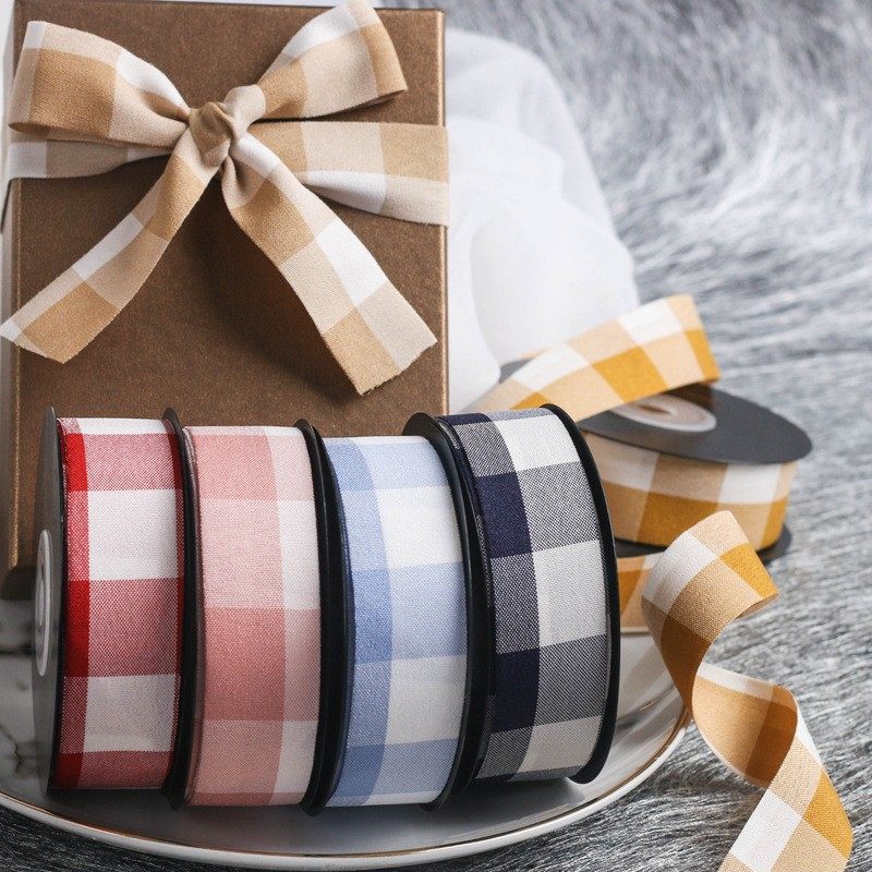 拼色复合大格子织带 发饰diy材料服装礼盒花束鞋花涤纶双色格子带