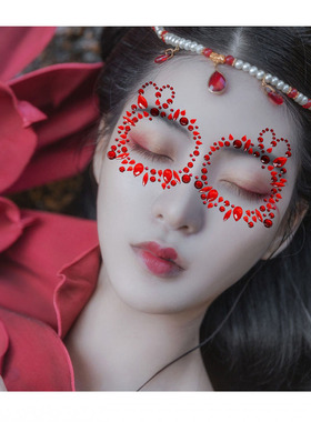 红色妆容脸贴钻新娘眉心贴钻汉服古风贵妃红宝石眼妆贴钻饰品包邮