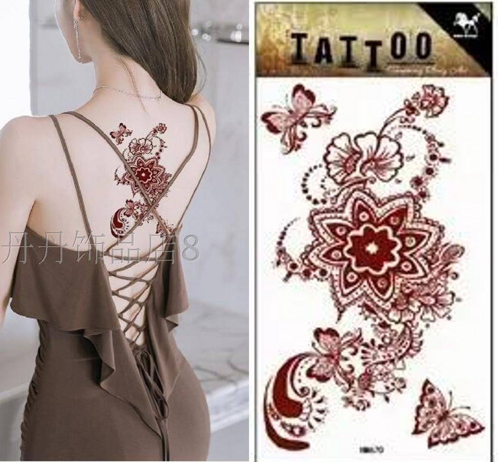 持久纹身贴防水女背部图腾花朵创意性感大图一次性满4张包邮