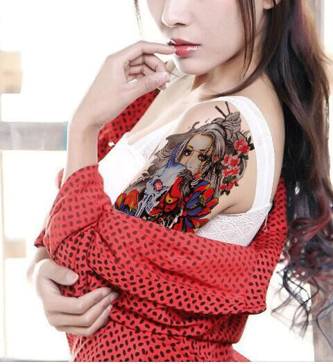 免邮贴女防水纹身 般落花艺妓 臂贴 花臂 纹身韩国贴纸 拍二送一