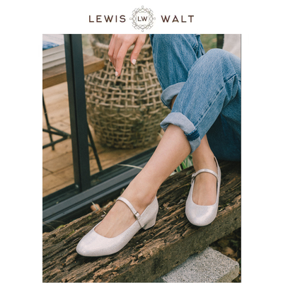 单鞋女中跟粗方跟字扣带手工真皮