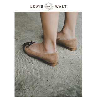 Lewis Walt原创设计方头浅口磨砂羊皮蝴蝶结芭蕾舞低跟平底单鞋