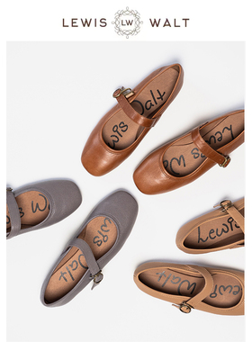 Lewis Walt小众设计感复古方头羊皮一字扣玛丽珍平底单鞋低跟女