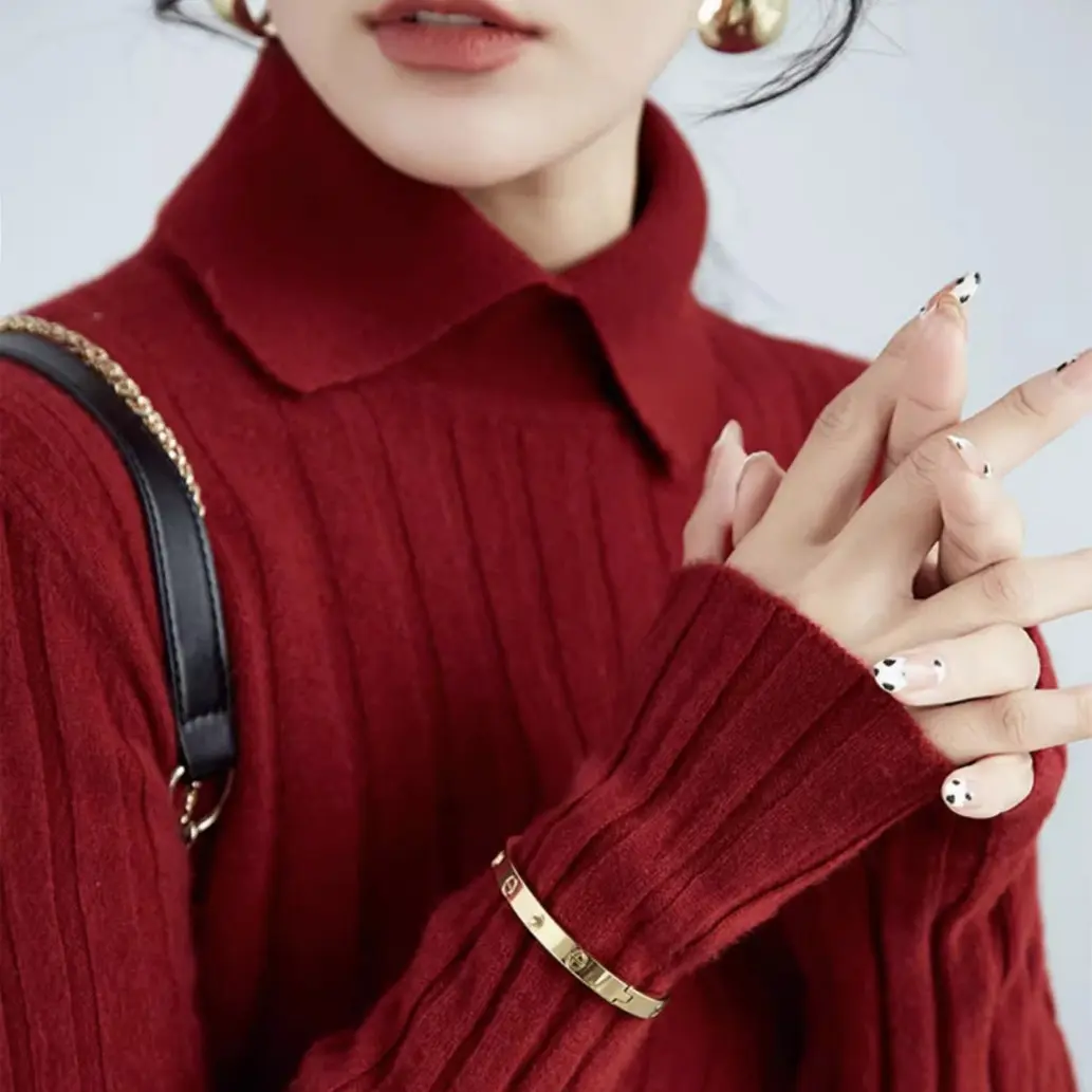 polo娃娃领螺纹针织衫女毛衣春秋冬季长袖打底衫可外穿修身显瘦