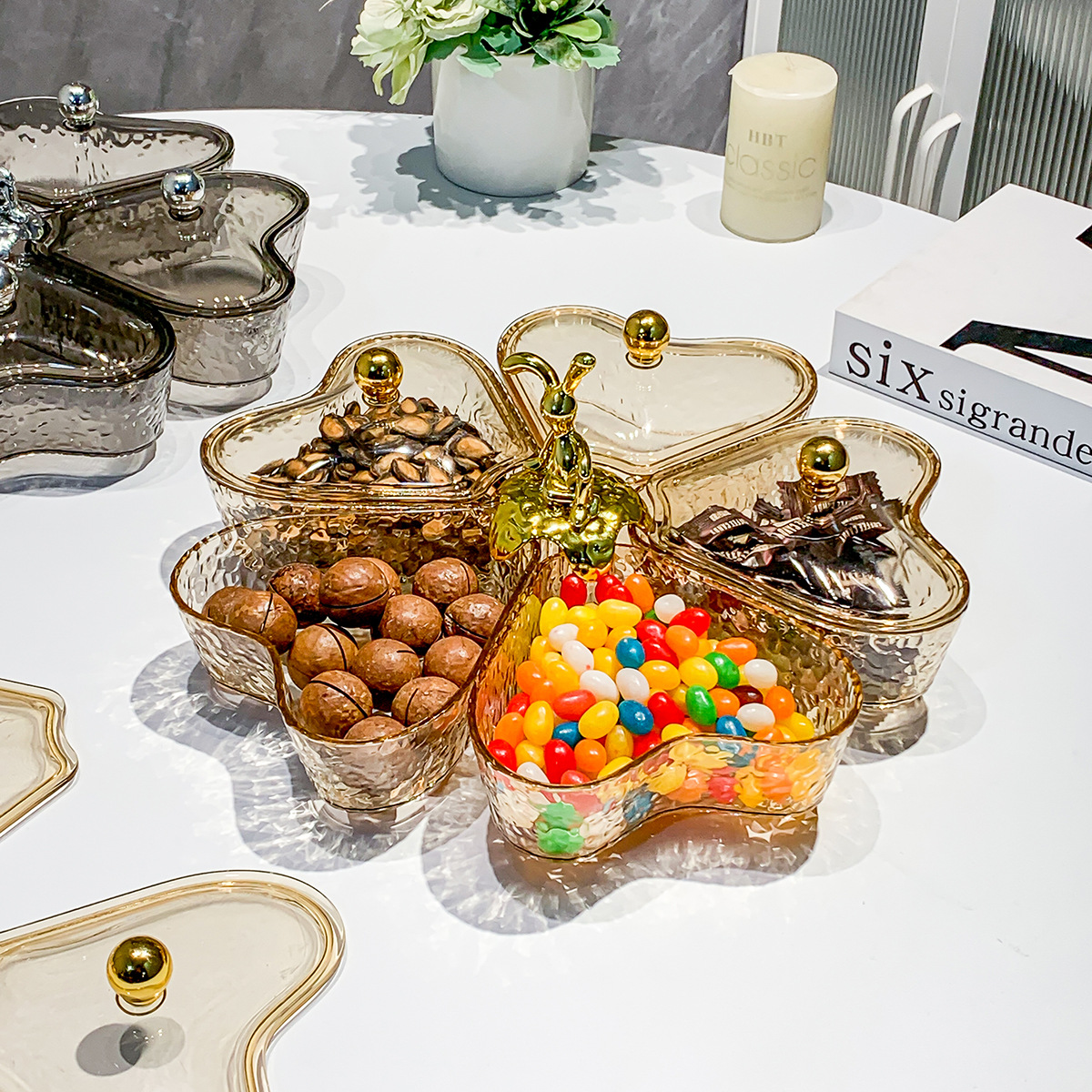 瓜子盘爱心旋转糖果盒干果盘家用客厅茶几2023新款果盘零食收纳盘