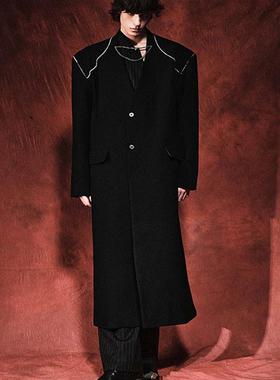 【XSPACE】RICHILL MELANCHOLY羊毛毛呢夹棉过肩链条垫肩重磅大衣