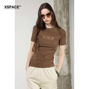 【XSPACE】DONOTDISTURB  DND复古logo烫钻高弹力百搭舒适短袖T恤