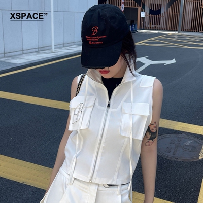 多口袋工装复古无袖工装马甲背心