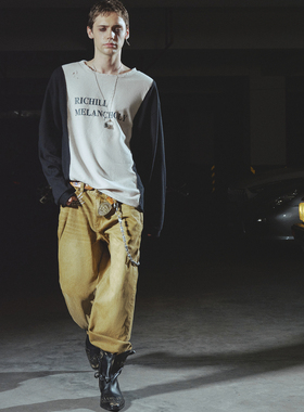 【XSPACE】RICHILL MELANCHOLY 丨 标语刺绣双扣卡其棕牛仔裤