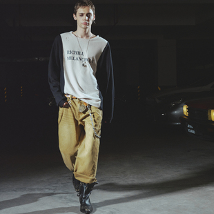 【XSPACE】RICHILL MELANCHOLY 丨 标语刺绣双扣卡其棕牛仔裤