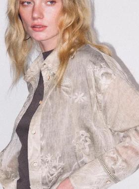 【XSPACE】Dpercent｜绣花天丝亚麻翻领防晒透气肌理感长袖衬衫