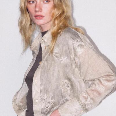 【XSPACE】Dpercent｜绣花天丝亚麻翻领防晒透气肌理感长袖衬衫