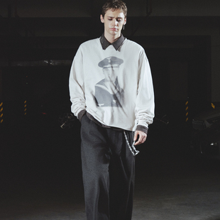 【XSPACE】RICHILL MELANCHOLY丨 海军印花圆领套头长袖T恤