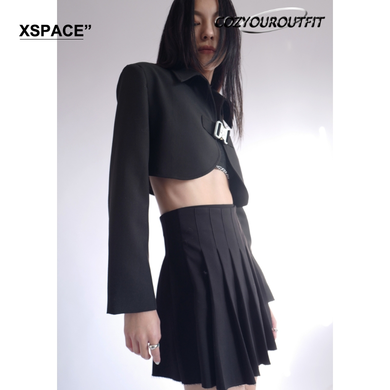 毛边不规则下摆高腰显瘦短款西装